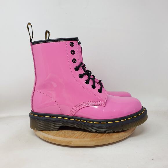 Dr Martens 1460 Boots Womens 6 Pink Patent Leather 8 Eye Lace Up Punk Rave Docs - Picture 9 of 15